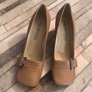 Vintage Via Spiga Square Toe Buckle Block Heel